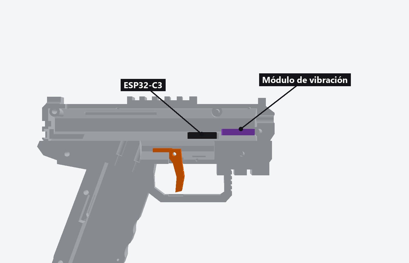 Módulo de vibración en la corredera, delante del ESP32, en morado