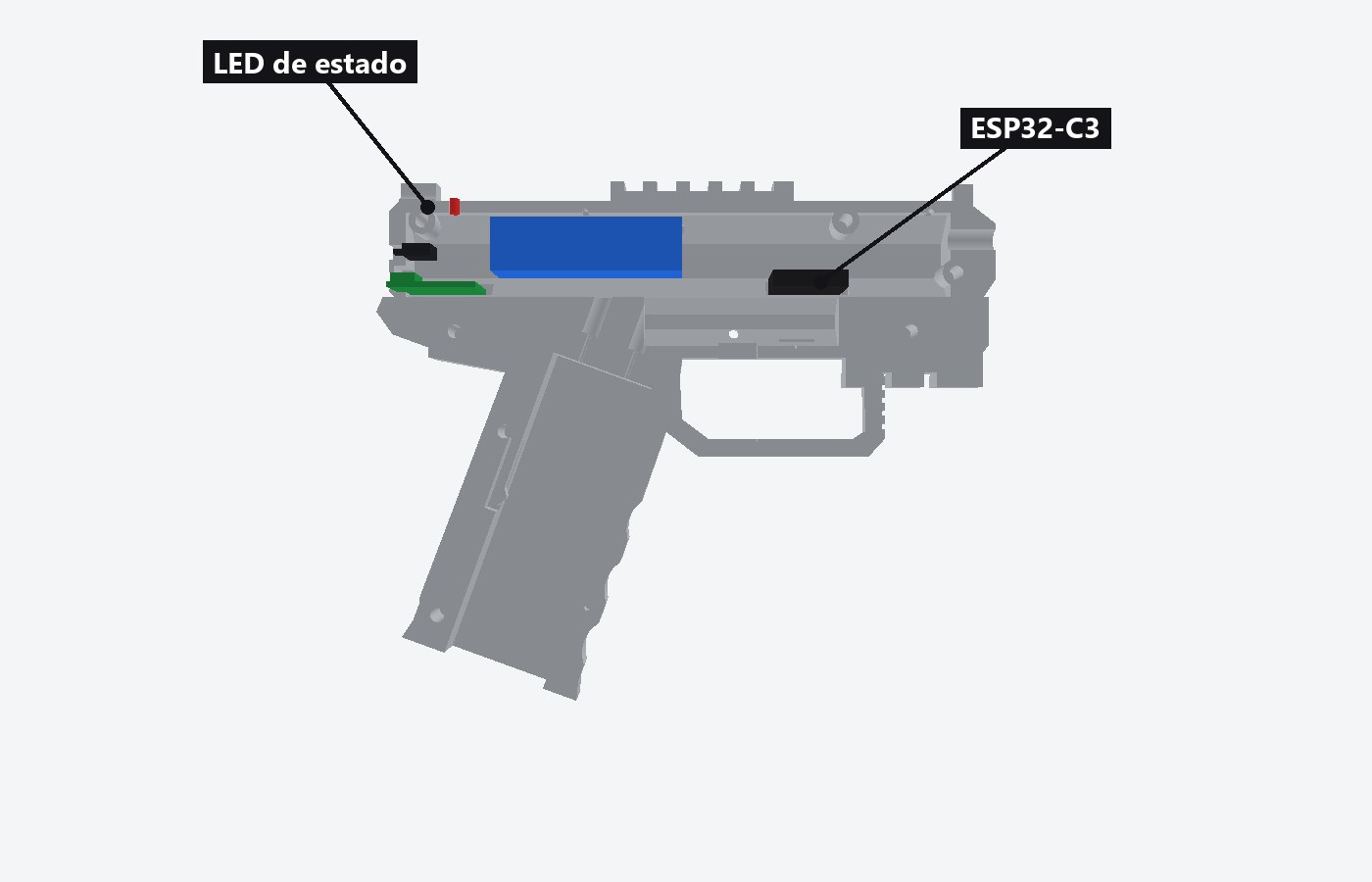 ESP32 adelante y LED de estado atrás